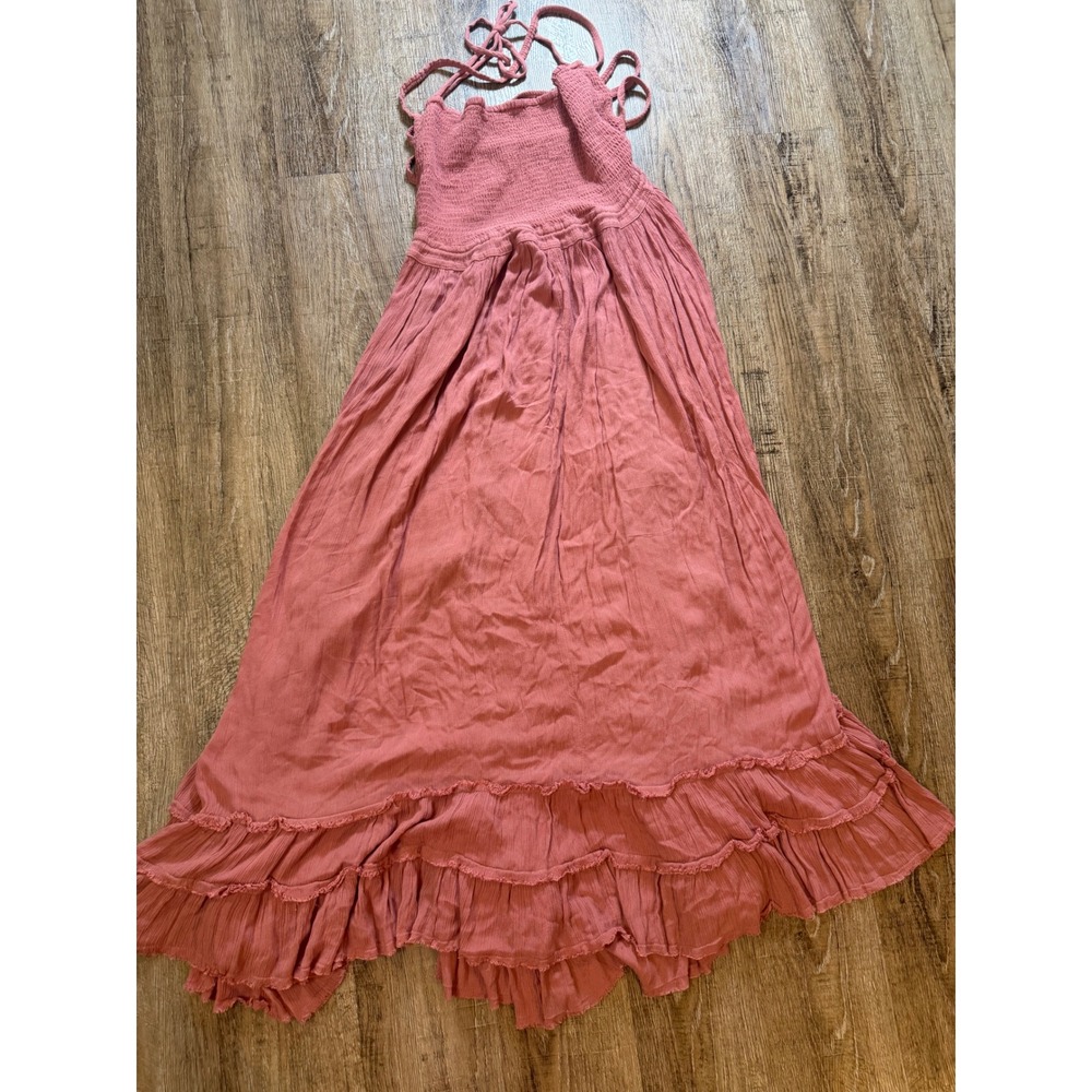 Free People Extratropical Maxi Dress Rose Pink Smocked High Low Ruffle Tiered